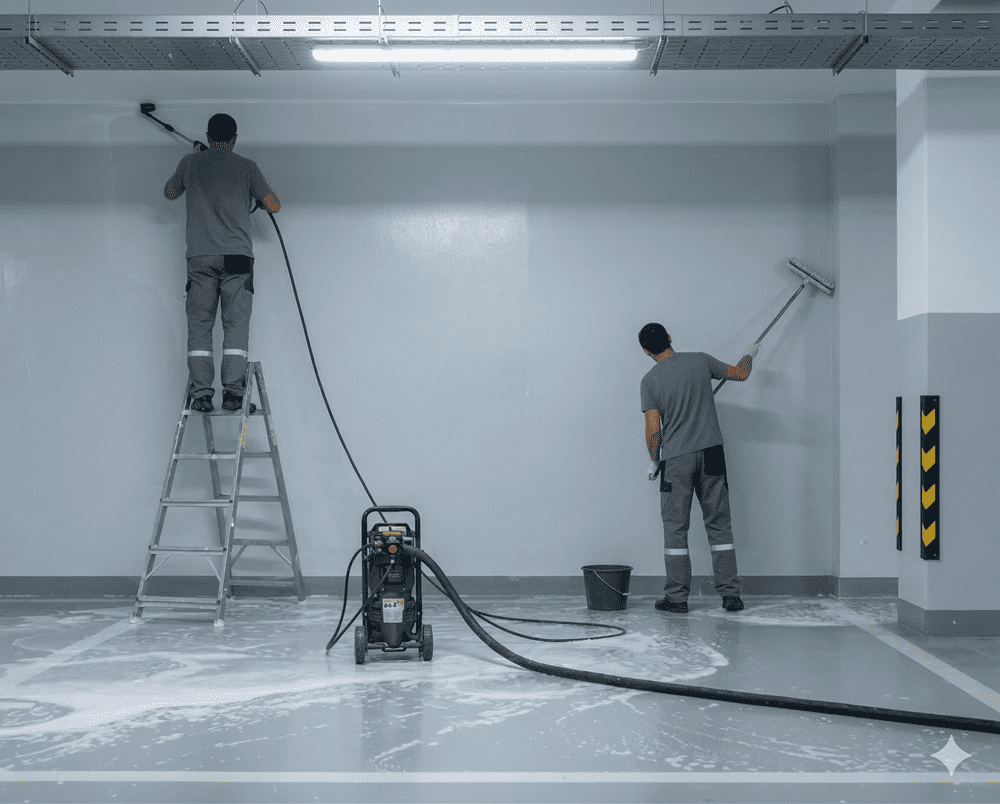 Professionelle Tiefgaragenreinigung und maschinelle Nassreinigung von Betonböden in Kreuzlingen