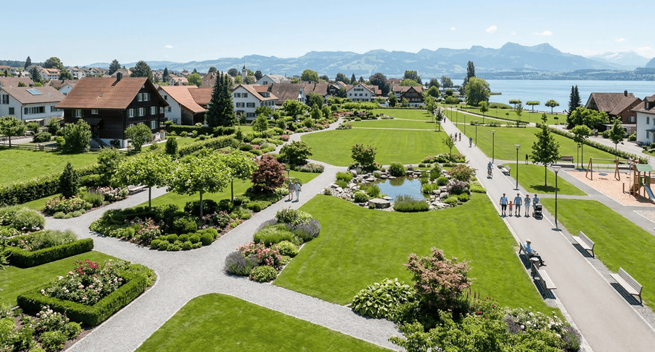 Umfassende Umgebungsreinigung, Gehwegreinigung und Aussenpflege einer Wohnanlage am Bodensee