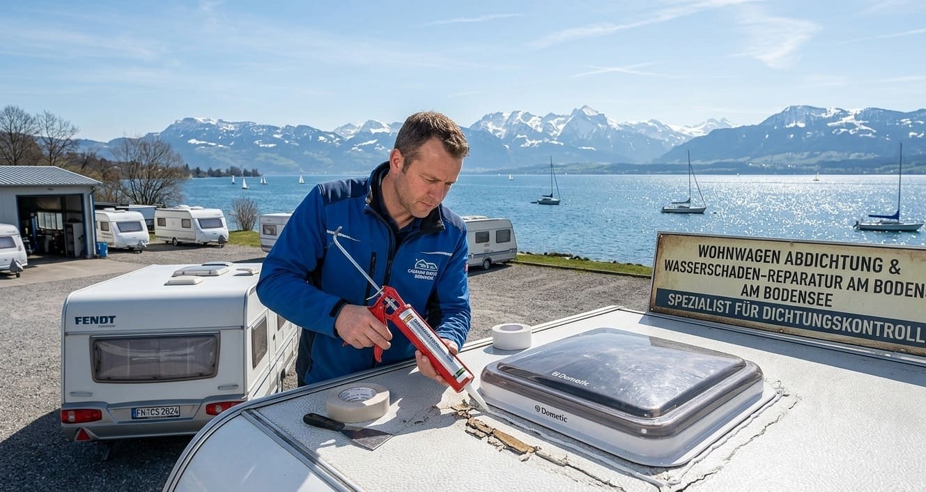 Dichtungskontrolle und Feuchtigkeitsmessung am Caravan Bodensee