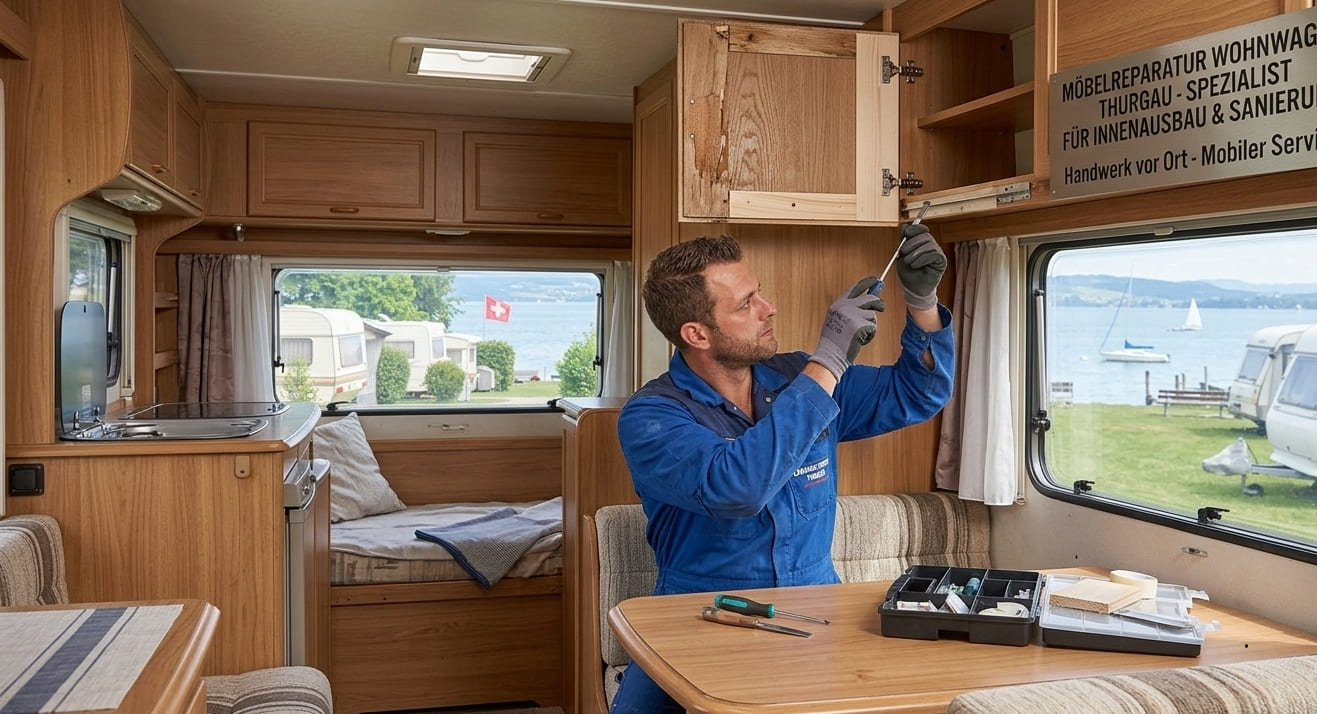 Möbelreparatur Wohnwagen Scharniere und Leichtbaumöbel instandsetzen
