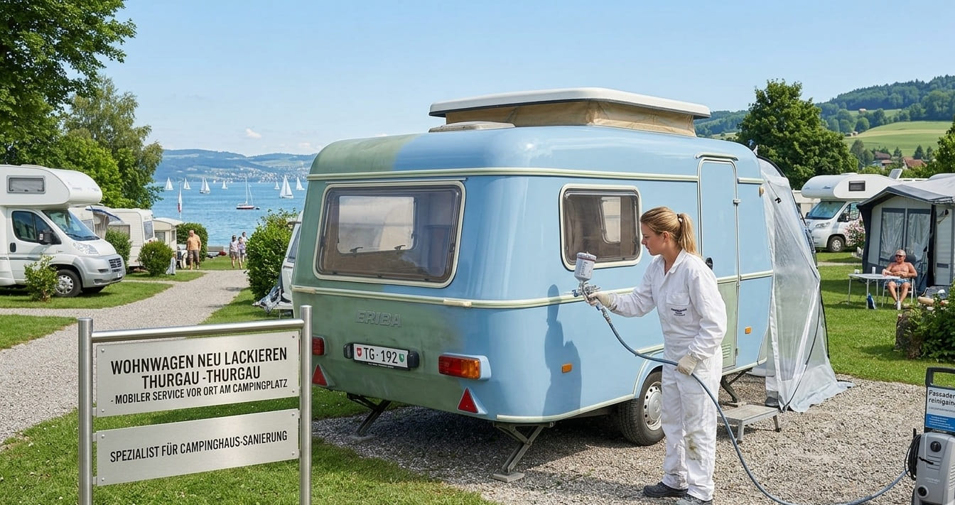 Wohnwagen neu lackieren Thurgau und Glattblech aufbereiten